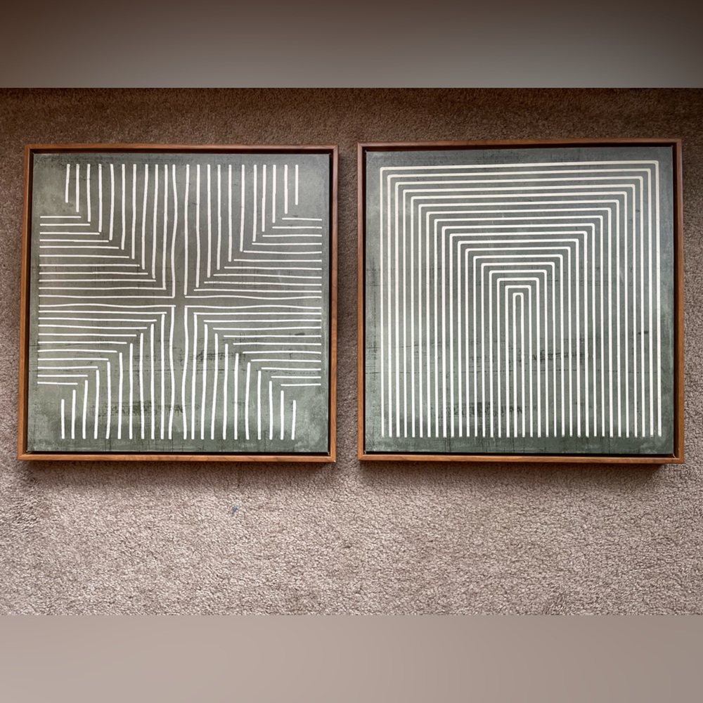 Framed Modern Geometric Art Prints in Green and White
